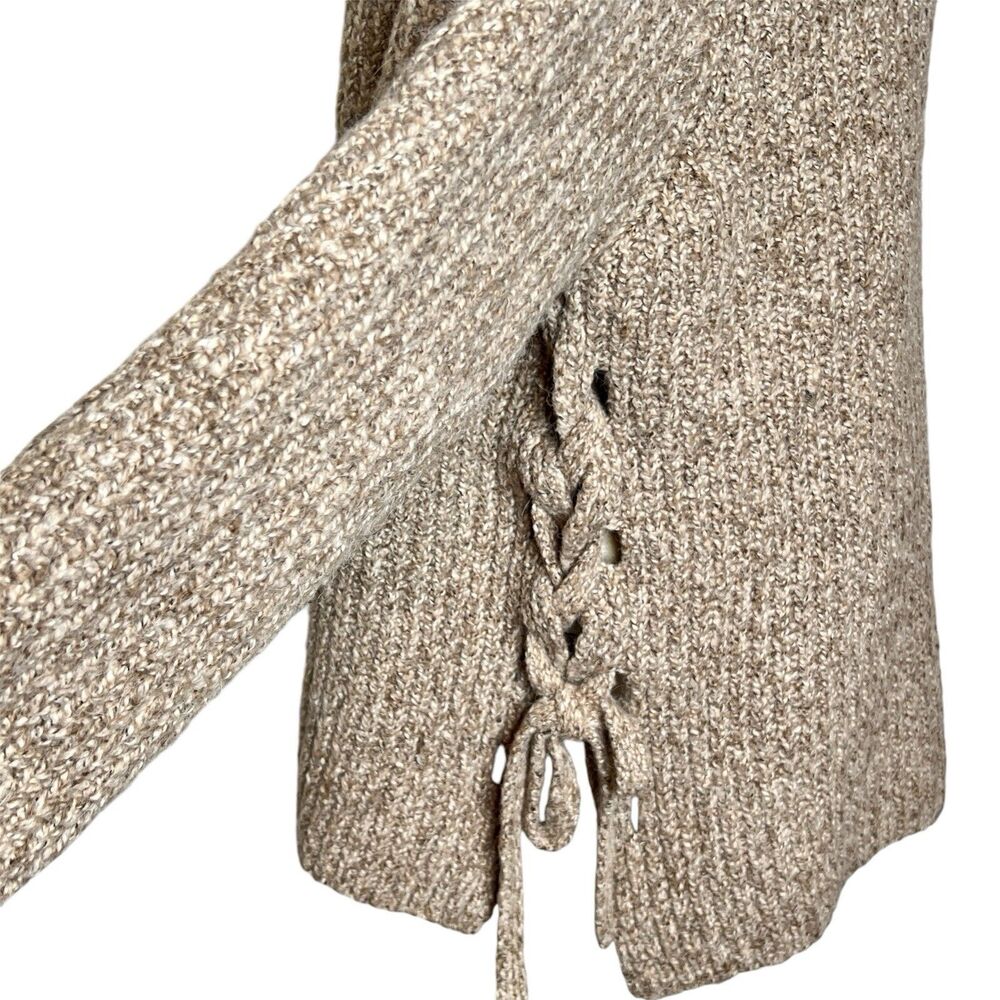 Line Knitwear Tan Pullover Sweater Sz Large Side Ties Unique Neckline Alpaca - Picture 2 of 7